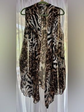 Pretty Angel Sheer Animal Print Drape Vest in Brown & Black Silk & Poly